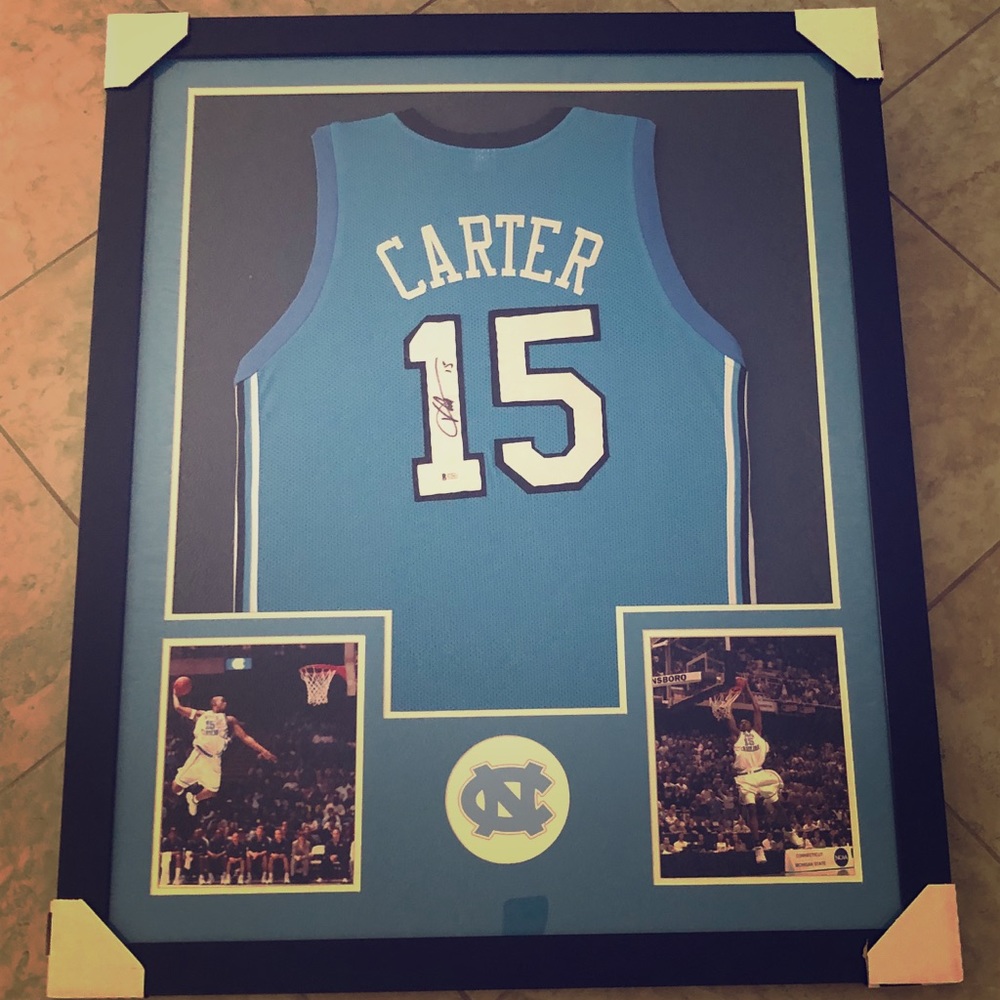 Vince Carter Signed 35x43 Custom Framed UNC Jersey